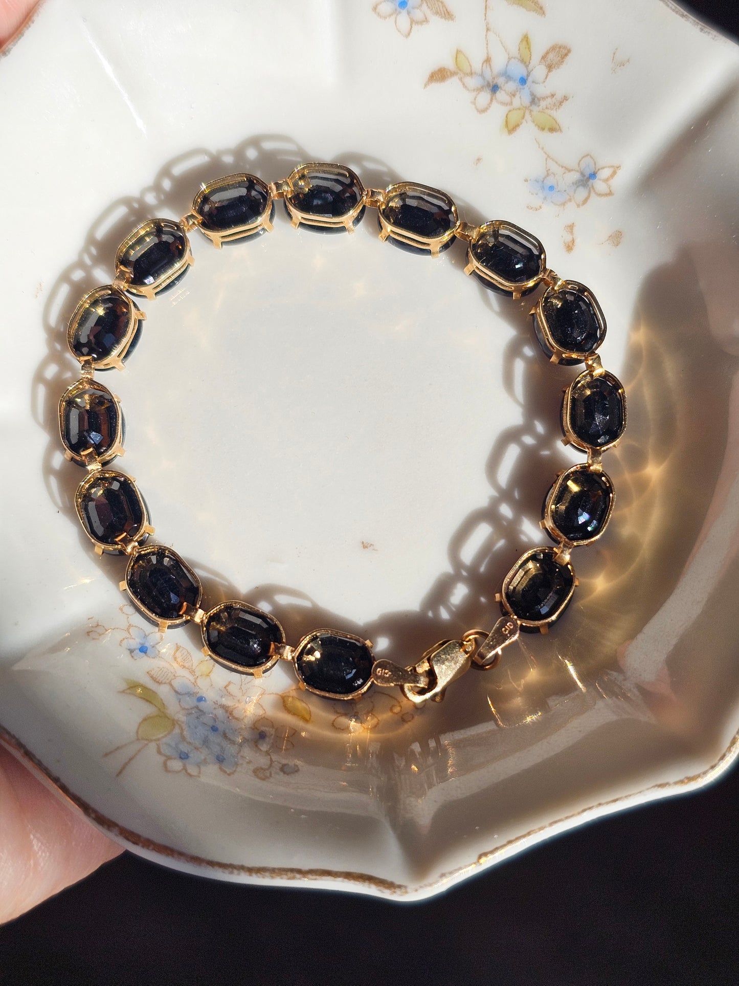 10k Gold 33 Carat Deep Dark Blue Sapphire Gemstone Tennis Bracelet 7.25"