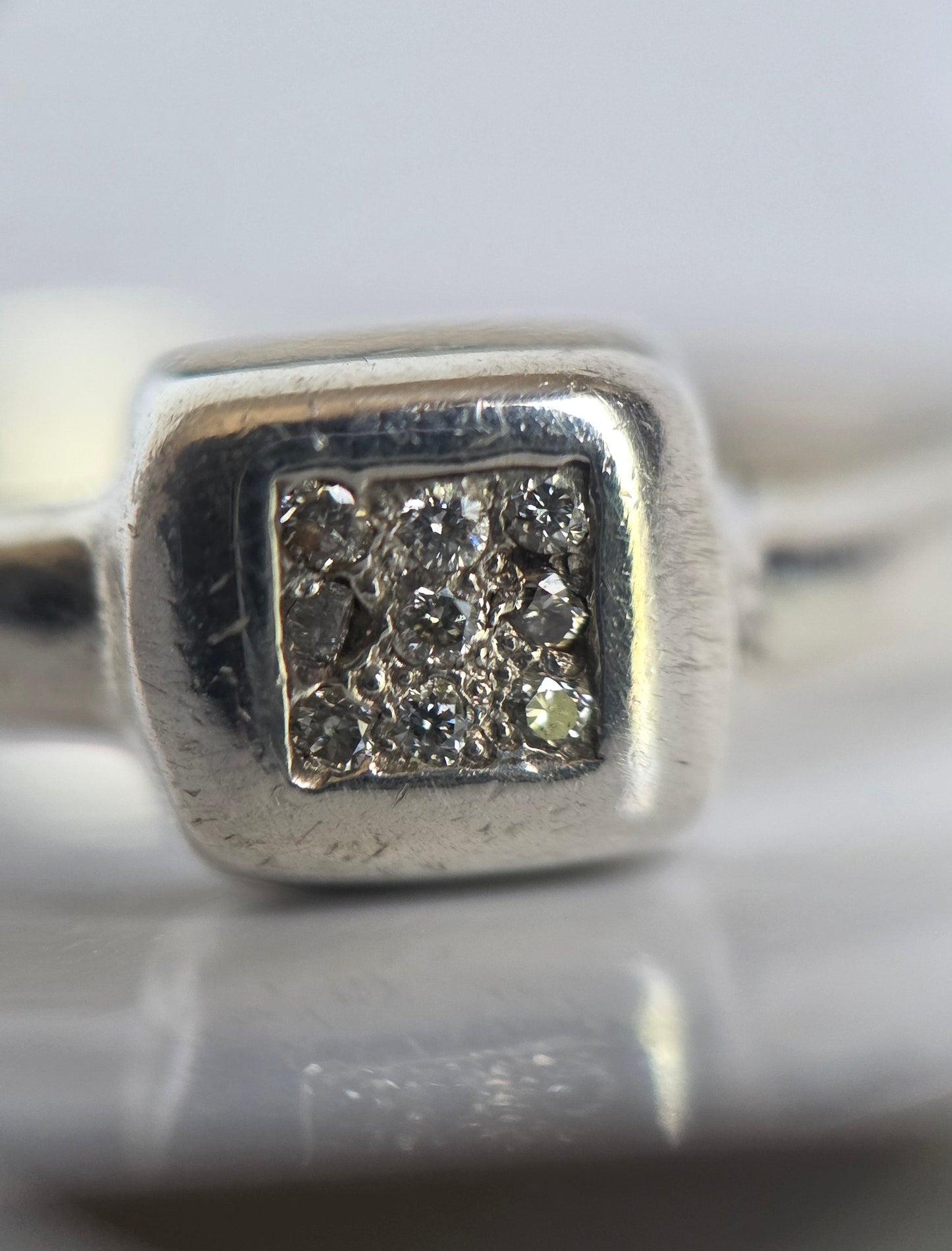 Adorable Sterling Silver Diamond Square Signet Ring Size 5