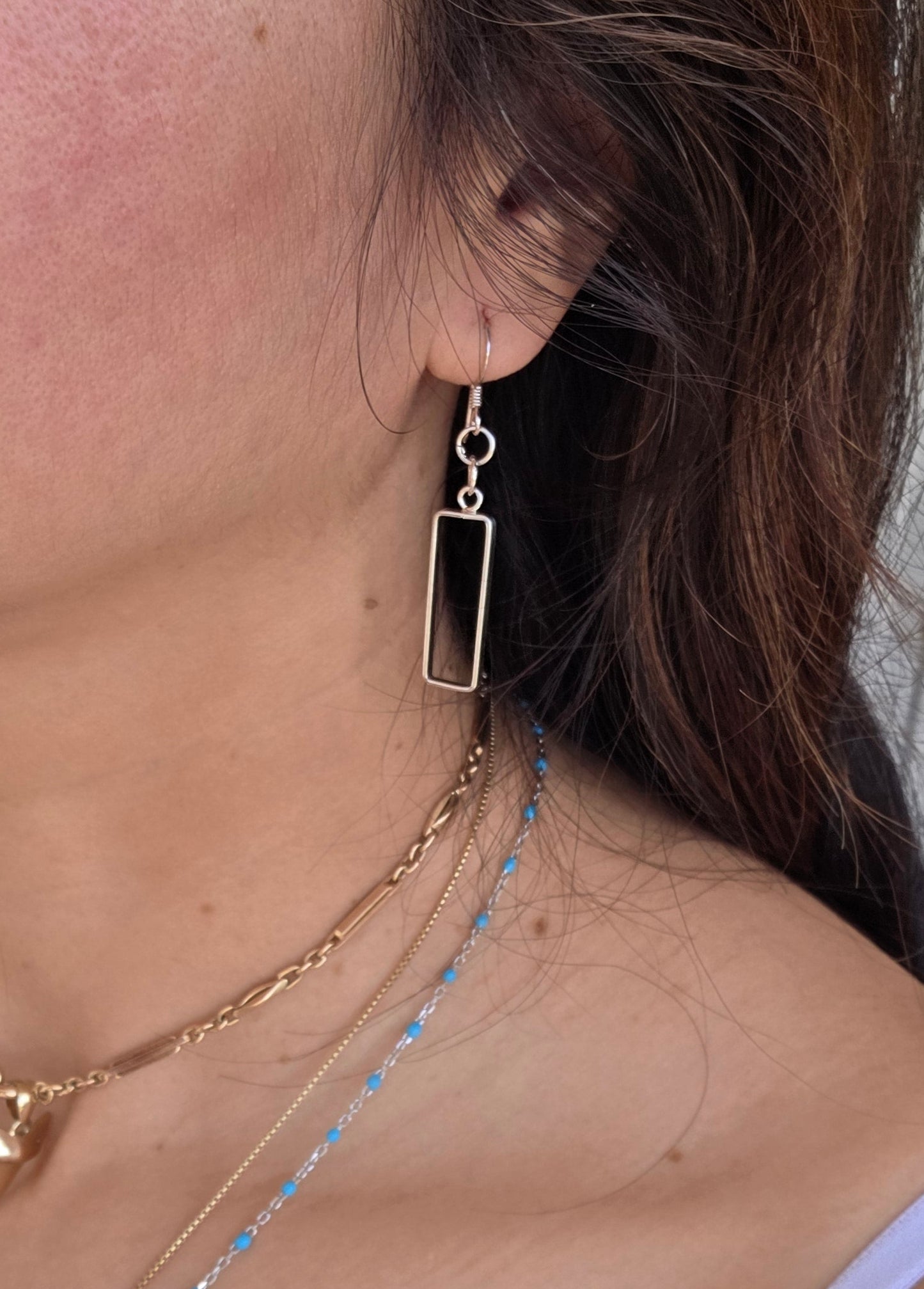 Fun Sterling Silver Rectangular Cut Out Drop Dangle Earrings