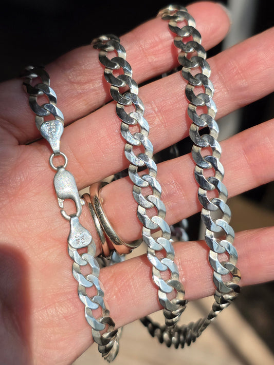Solid Sterling Silver Italian Made 27" Cuban Chain