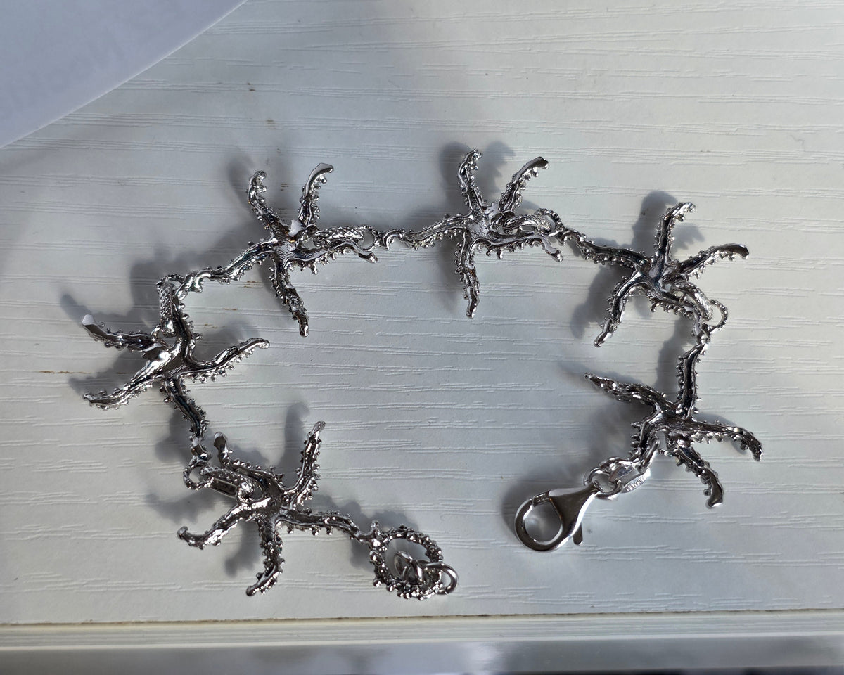 Gorgeous Italian Sterling Silver Solid Textured Starfish Link Bracelet 7"