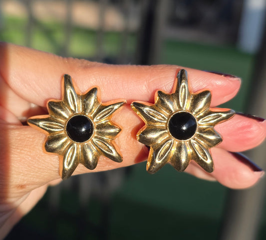 Amazing 14k Gold Onyx Big Star Statement Earrings
