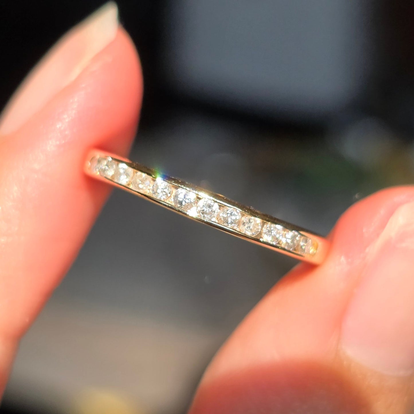 Beautiful 14k Gold Channel Set 1/4CTW Diamond Stacker Band Ring Size 7.5