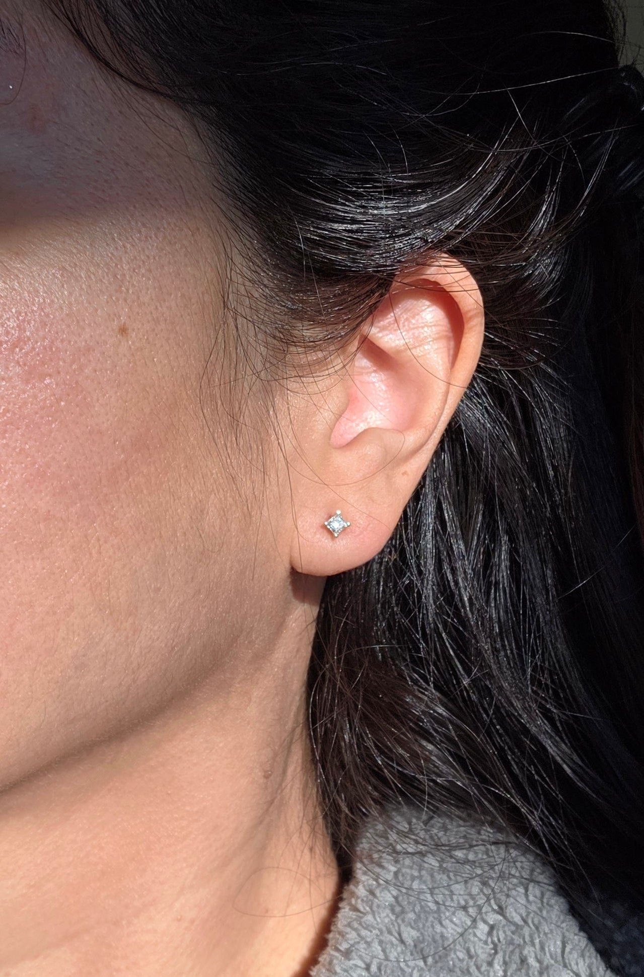 14k White Gold .23ctw Princess Cut Diamond Stud Earrings