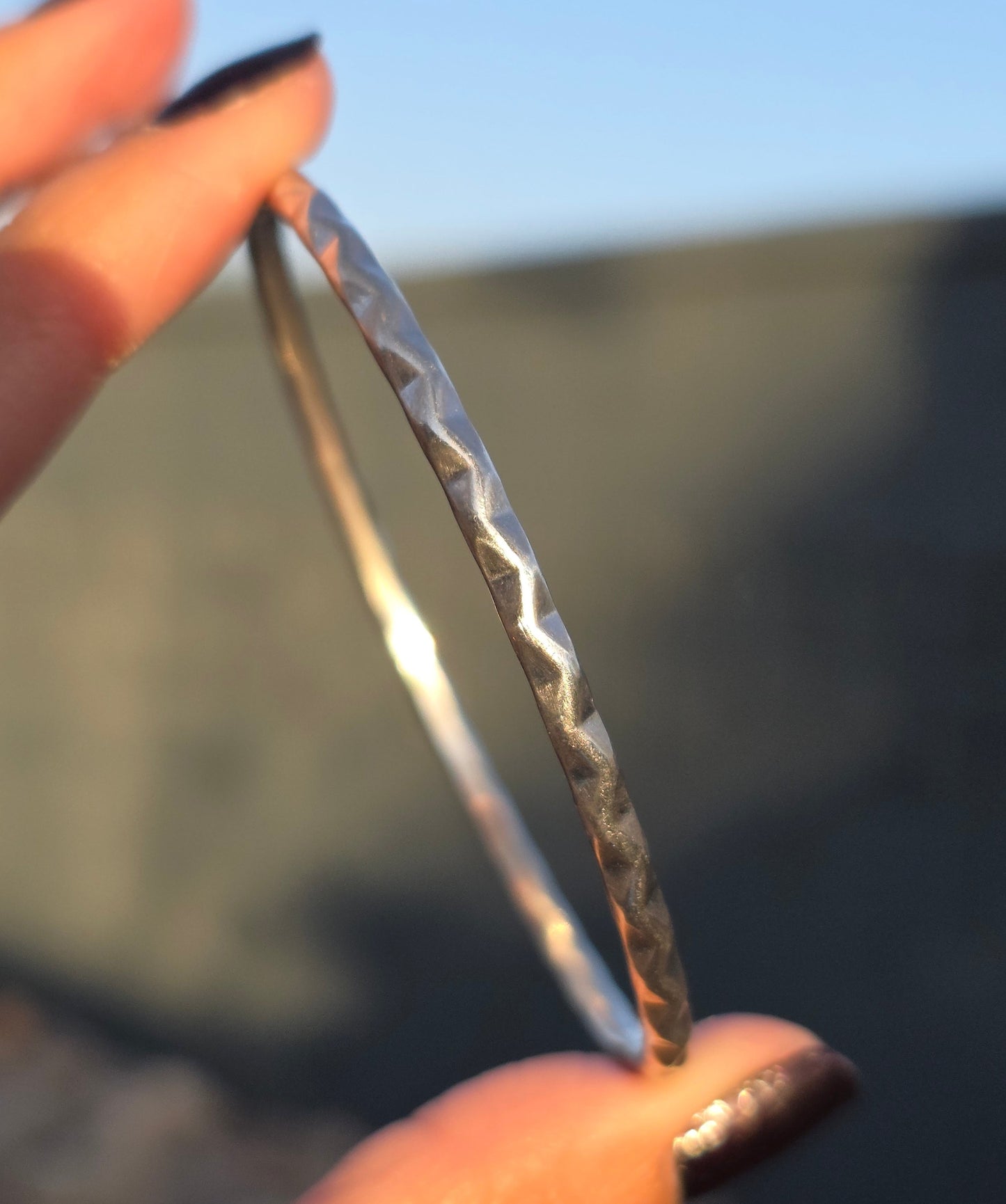 Solid Sterling Silver 3.2mm Wavy Bangle Bracelet