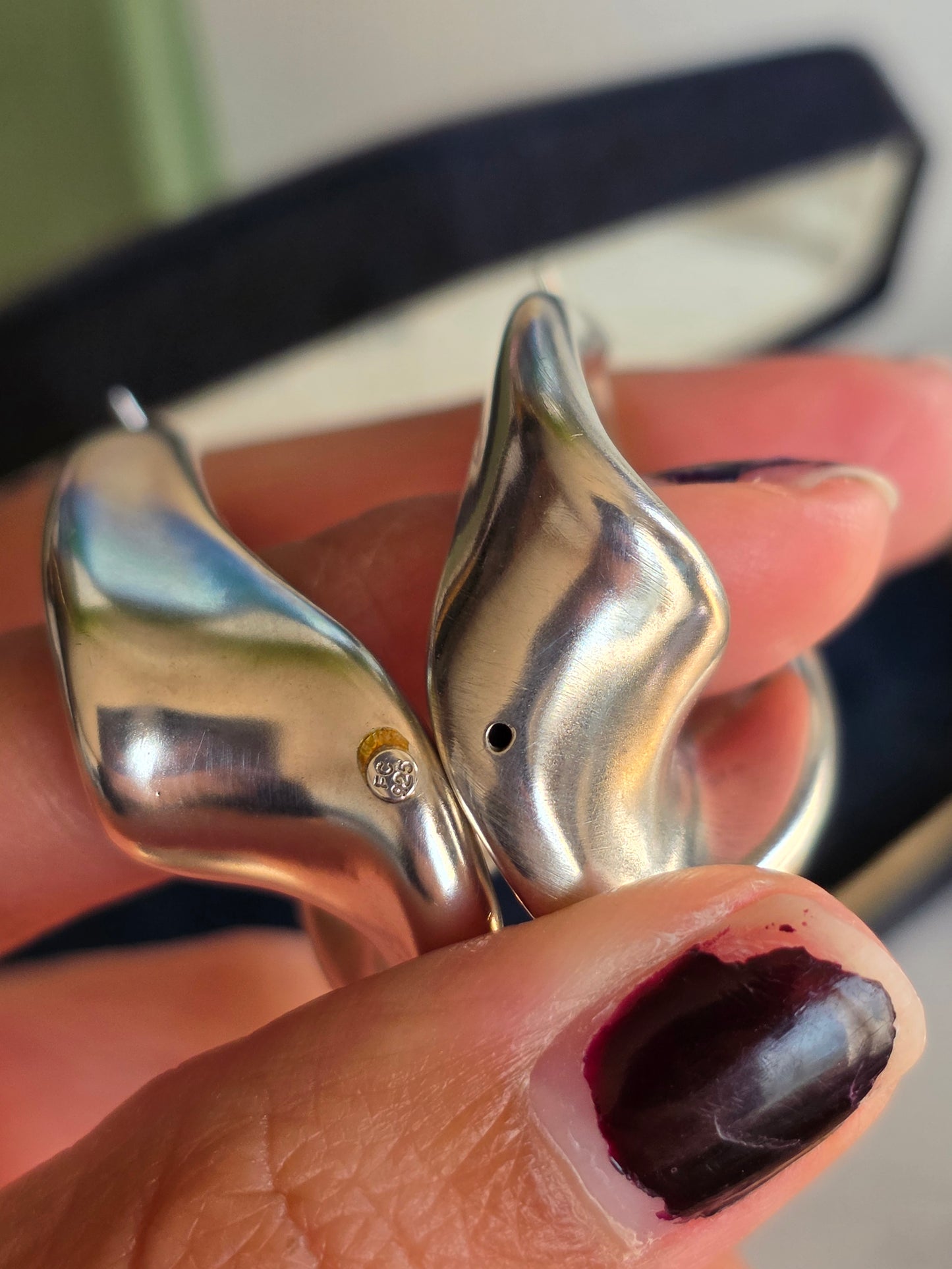 Bold Sterling Silver Modernist Freeform Hoop Earrings