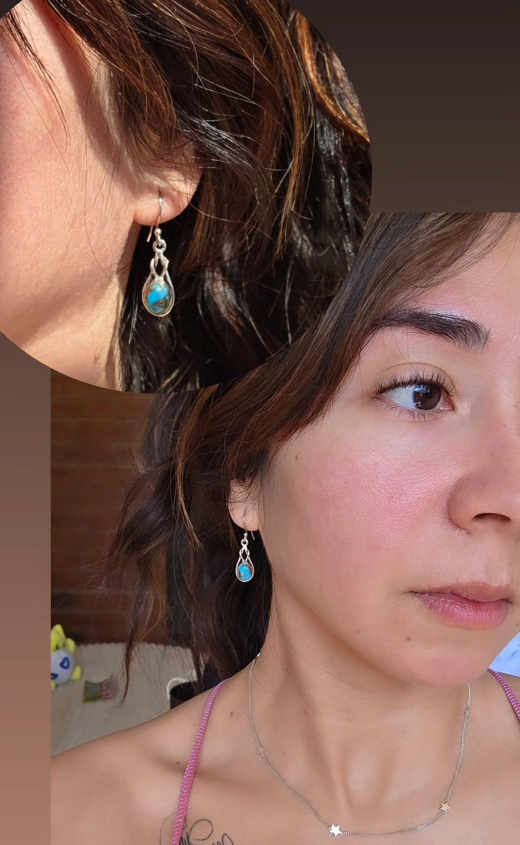 Beautiful Copper Turquoise Sterling Silver Dangle Earrings