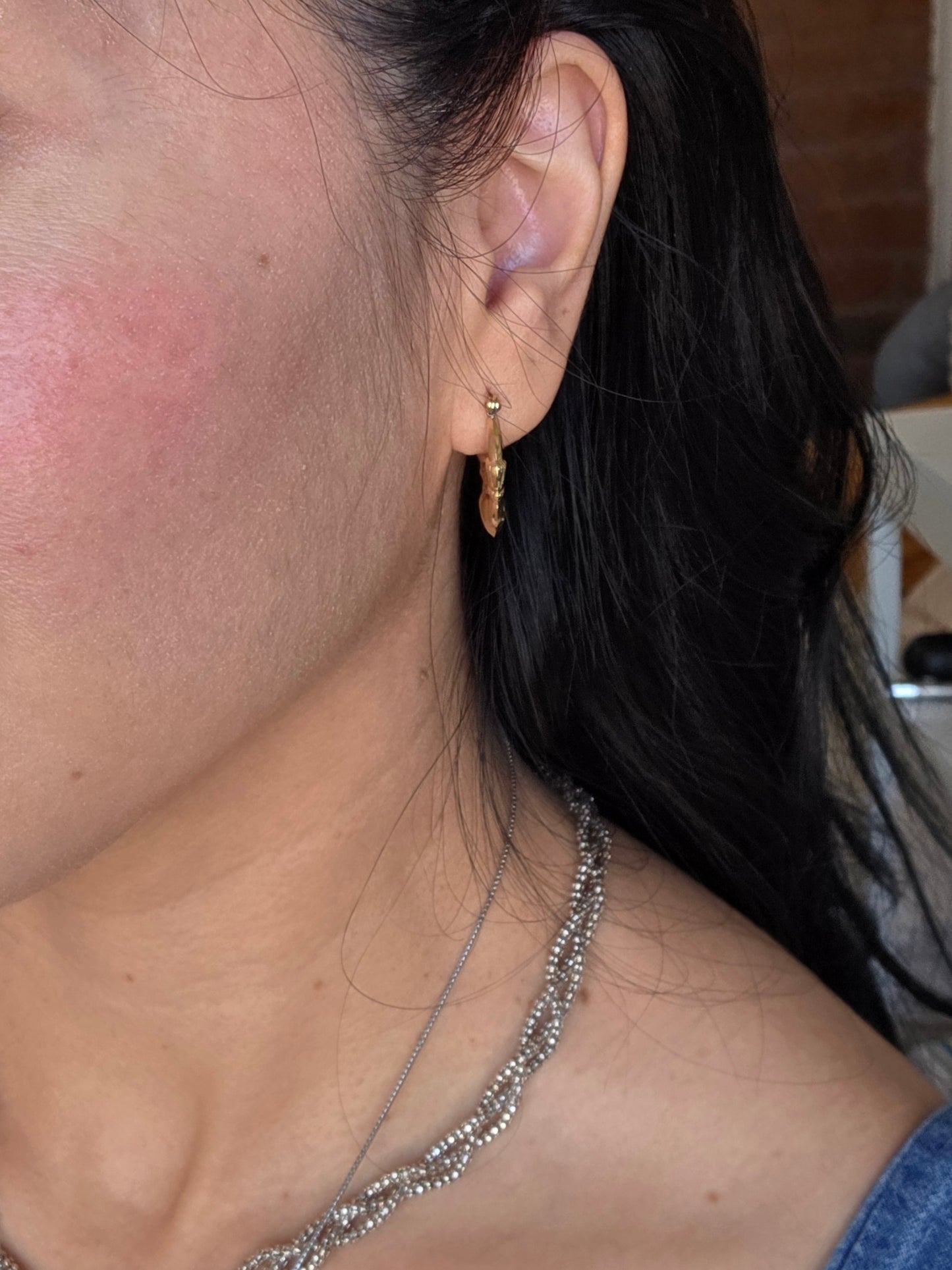 Pretty 14k Gold Claddagh Hollow Style Hoops Earrings