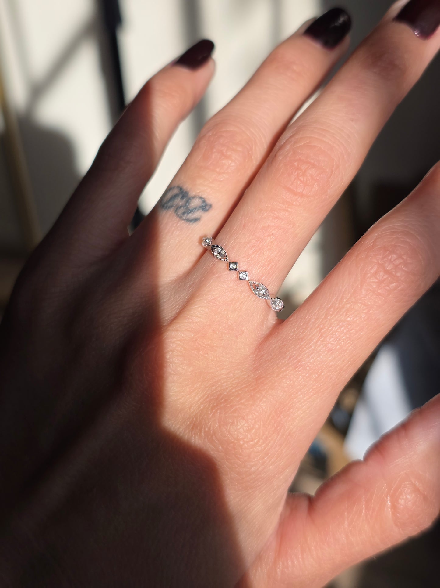 Elegant 14k White Gold Dainty Diamond Stacker Band Size 7.25