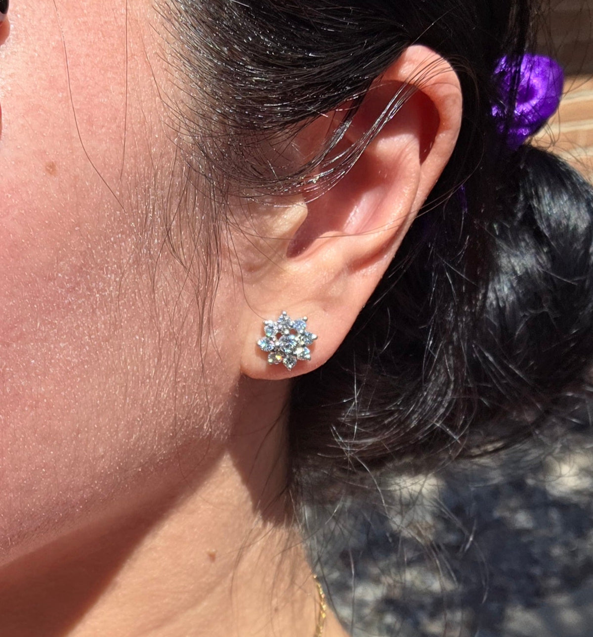 Gorgeous 14K White Gold Round Diamond Cluster Stud Earrings
