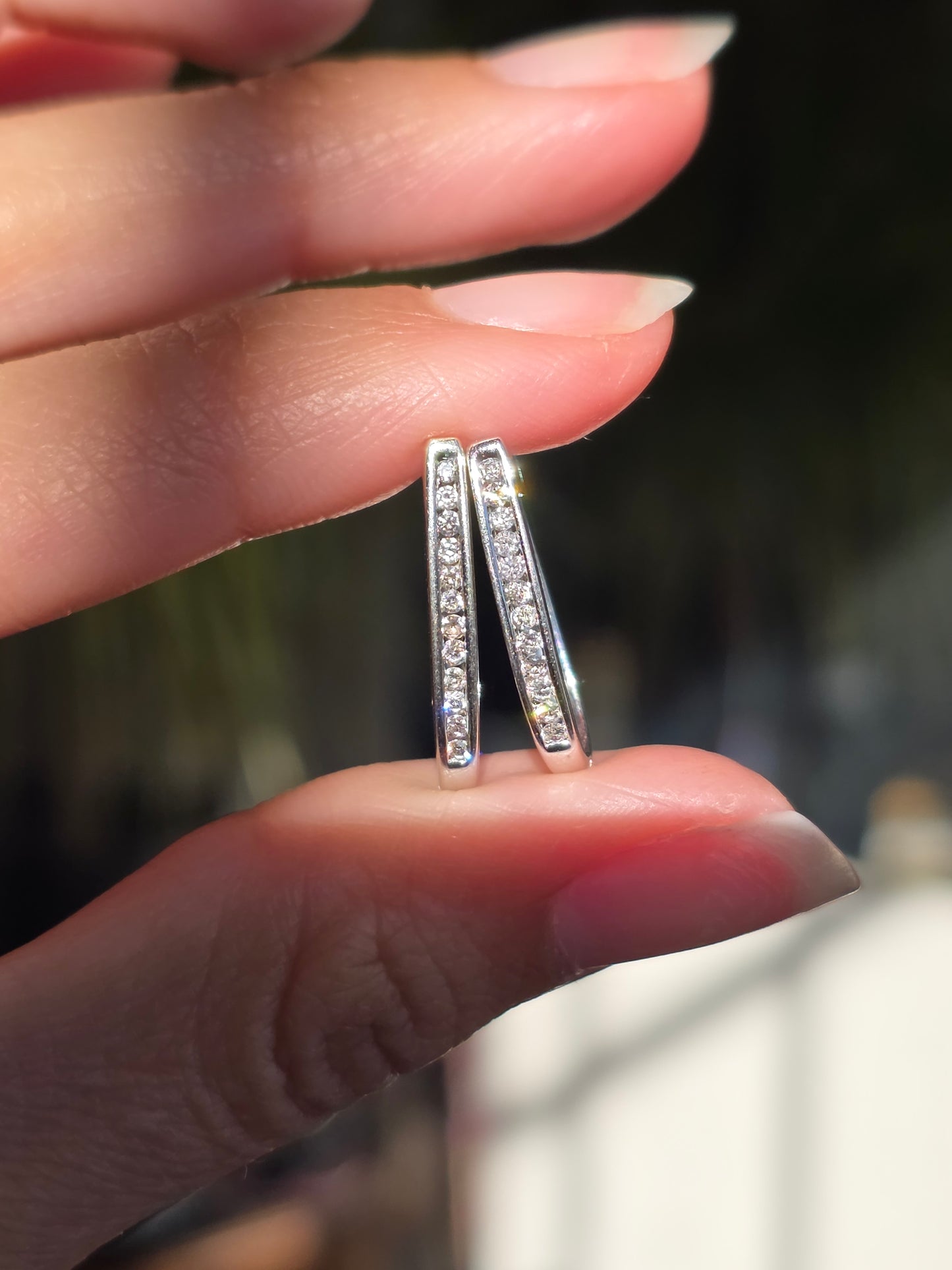 14k White Gold Channel Set Natural Diamond Hoops Earrings