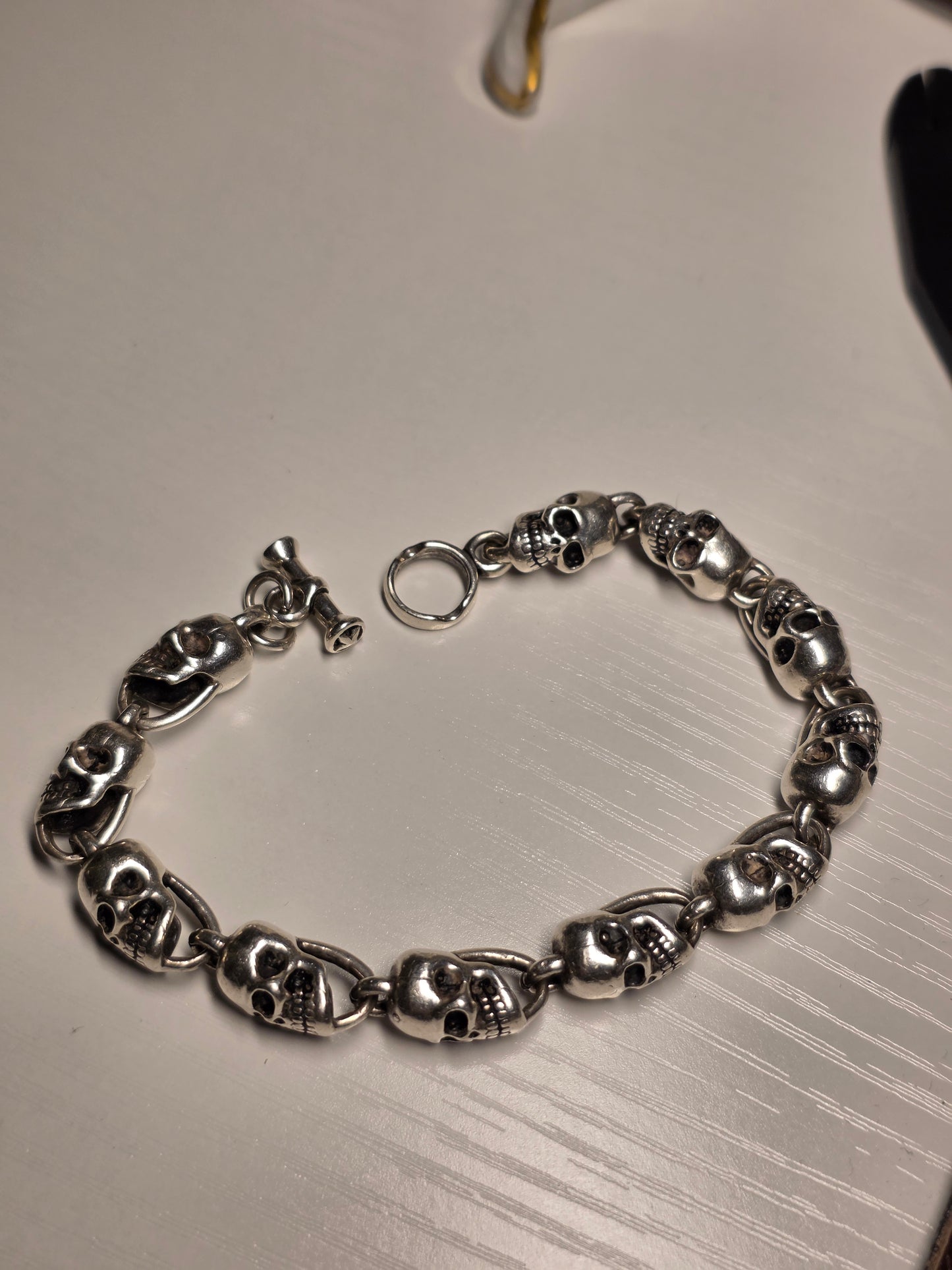 Badass Solid Hefty Skulls Link 925 Sterling Silver Bracelet 8.75"