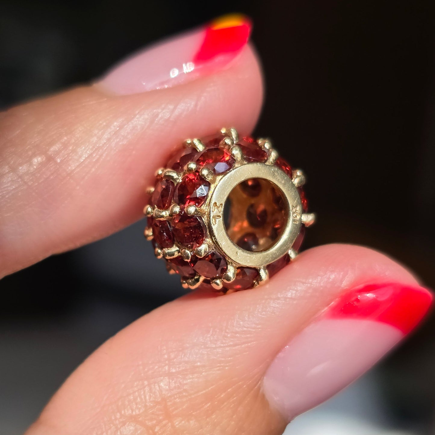 Vintage 10k Gold Garnet Spacer Bead Charm (NO CHAIN)