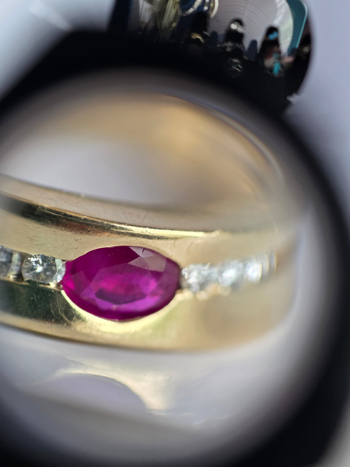 Gorgeous 14k Gold Flush Set Ruby and Diamond Statement Band Size 7