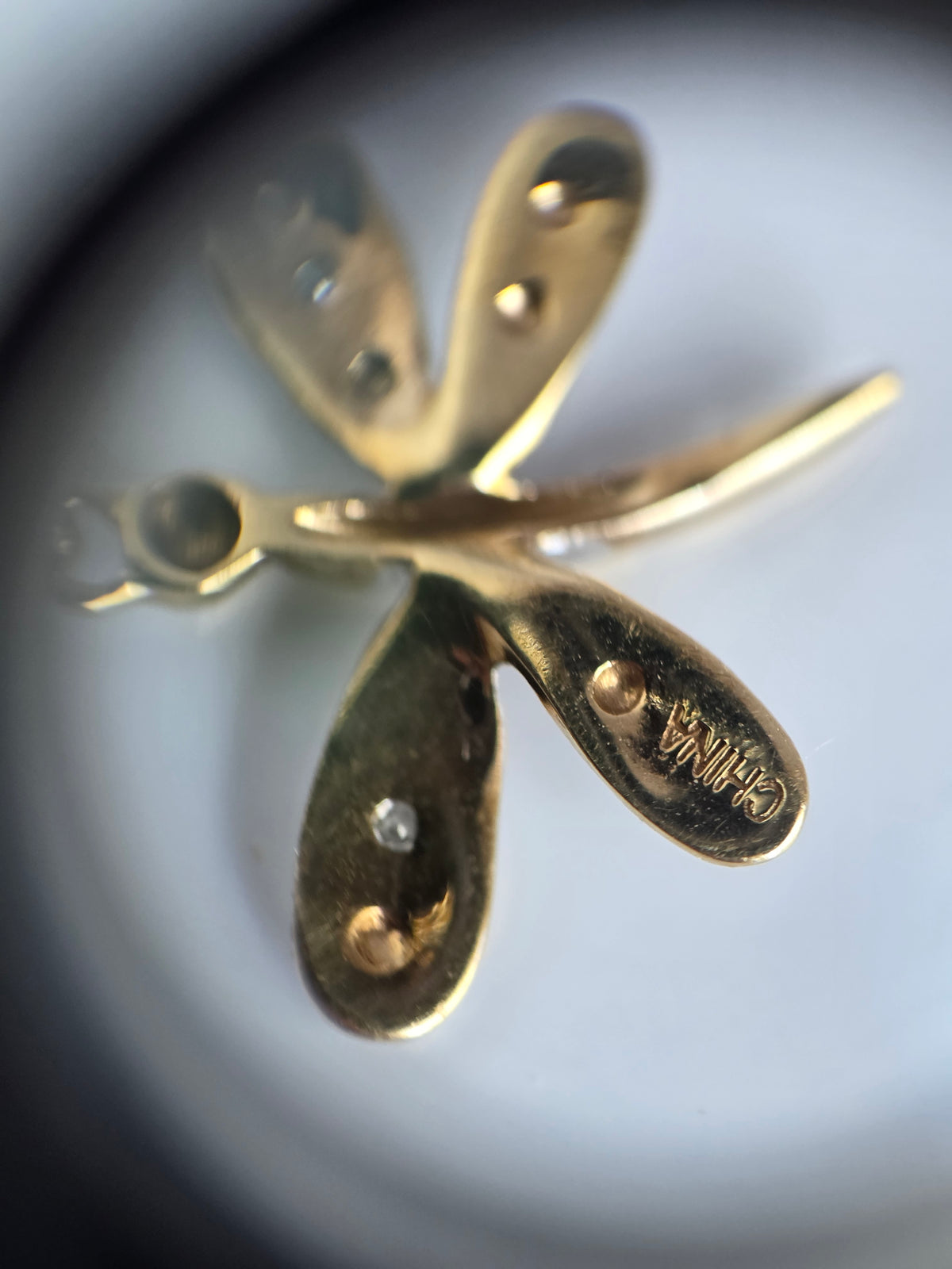 Sweet 10k Two Toned Gold Diamond Accented Dainty Dragonfly Pendant (NO CHAIN)