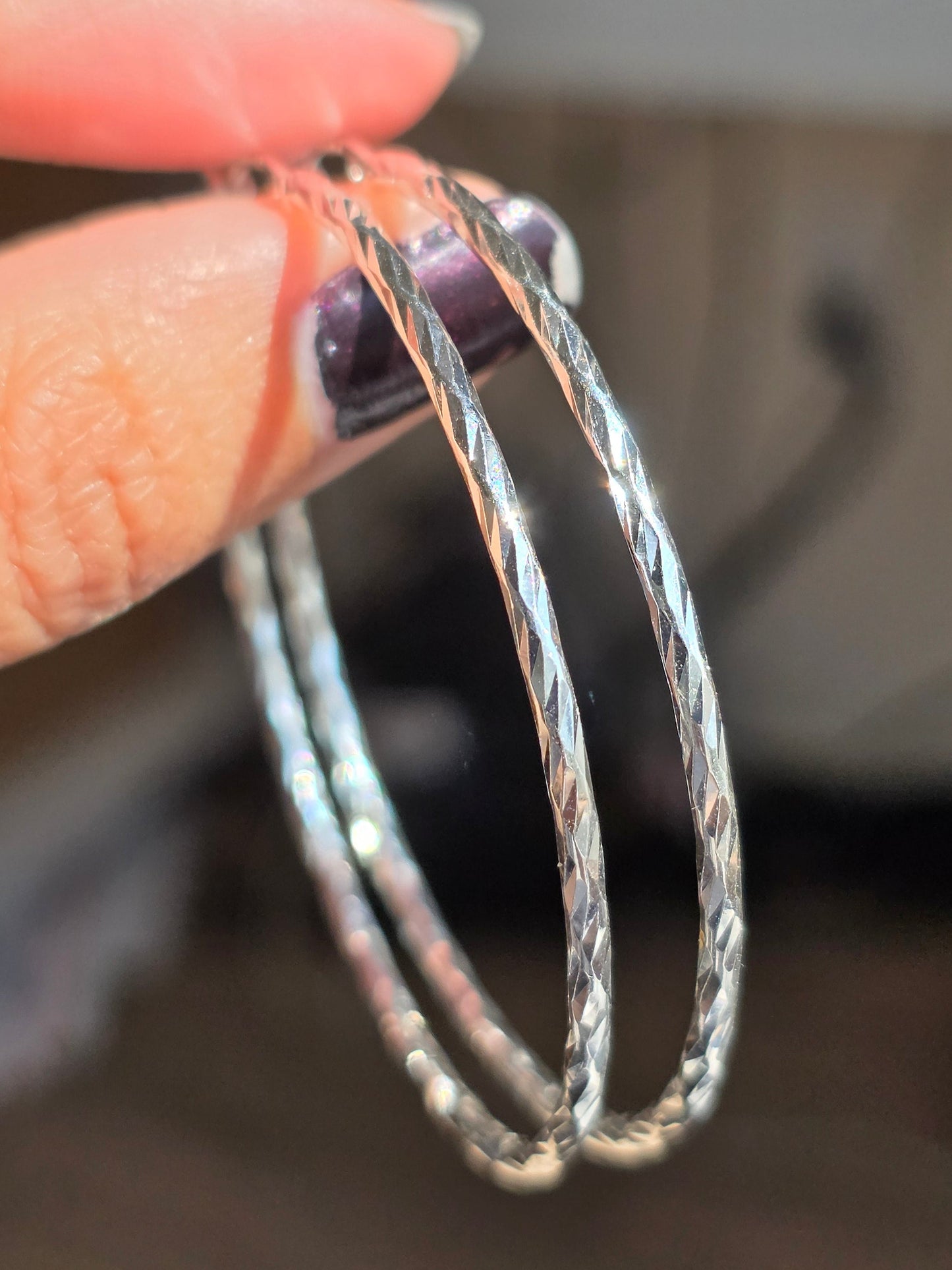 Big 54mm (2.1") Diamond Cut Sterling Silver Hoops Earrings