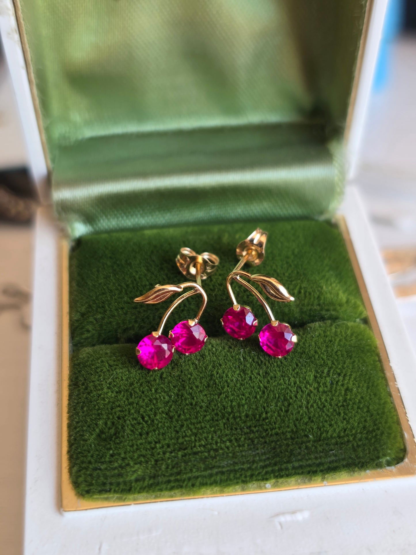 Adorable 10k Gold Ruby Cherry Stud Earrings