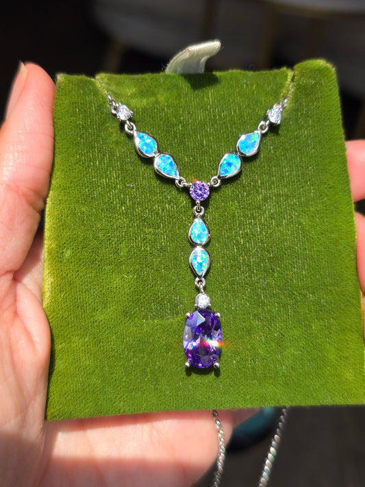 Gorgeous Sterling Silver Gemstone Lariat Necklace Adjustable Length 16"-17.5"