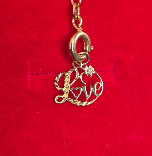 10k Gold "Love" Small Lightweight Diamond Cut Charm (NO CHAIN)
