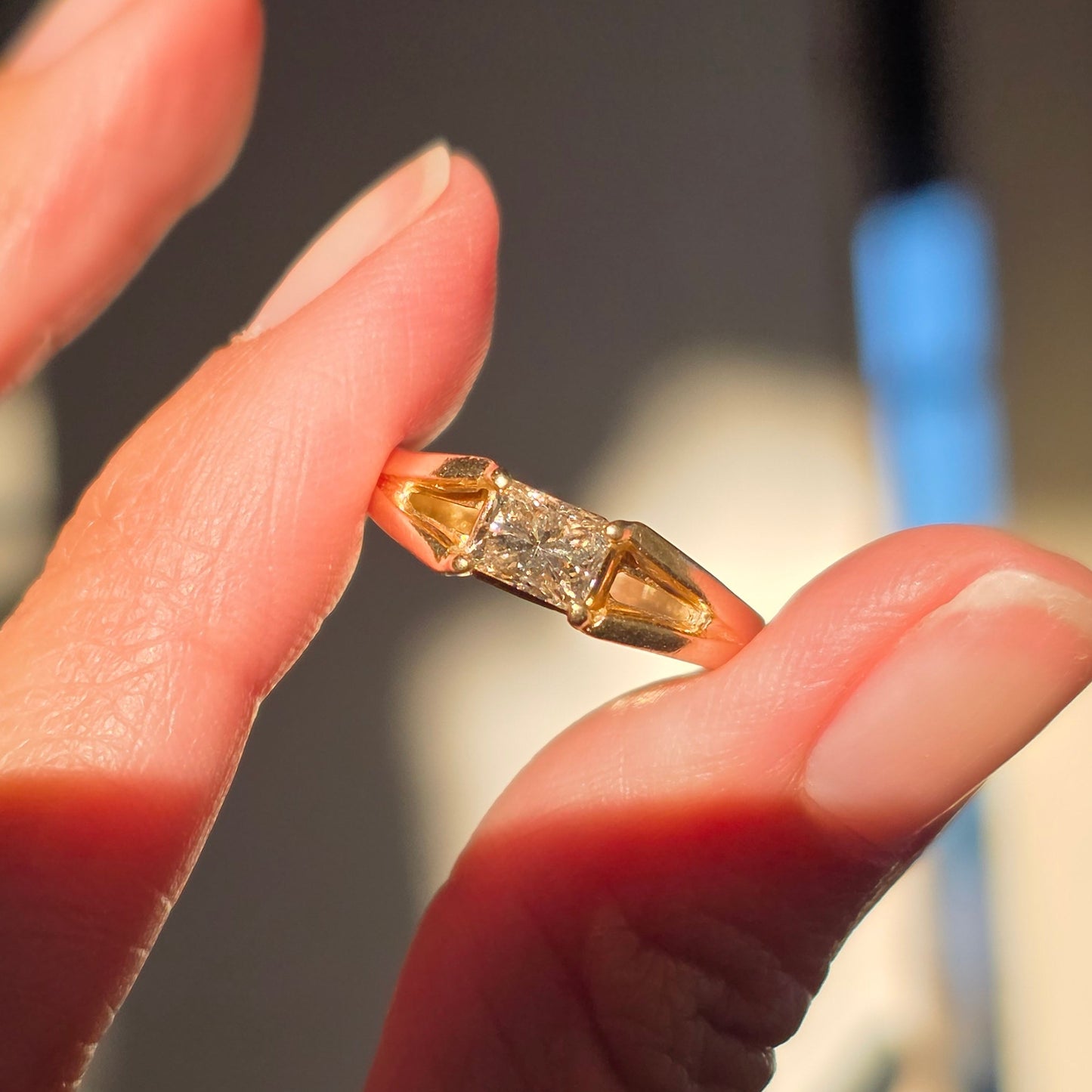 Beautiful 14k Gold East West Style 1/3ct Emerald Cut Diamond Ring Size 5.5