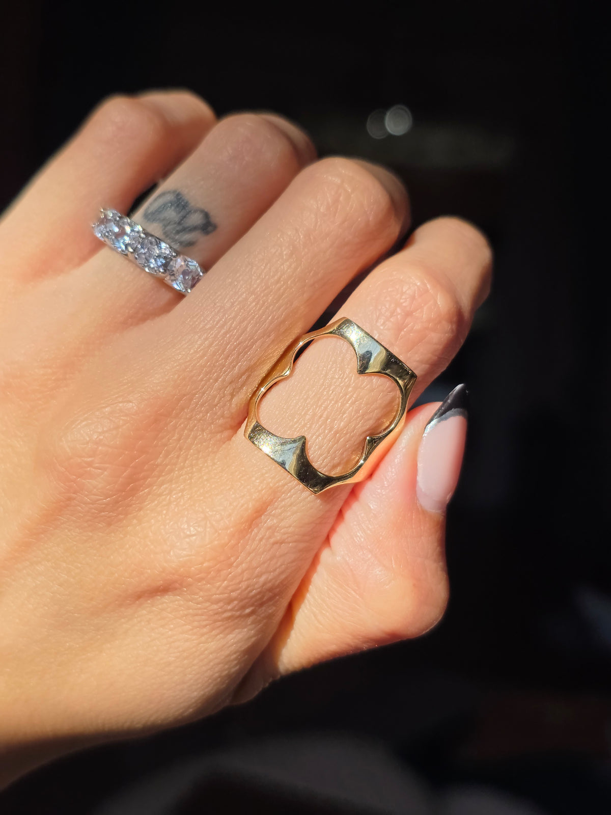 Awesome 14k Gold Clover CutOut Statement Ring Size 10