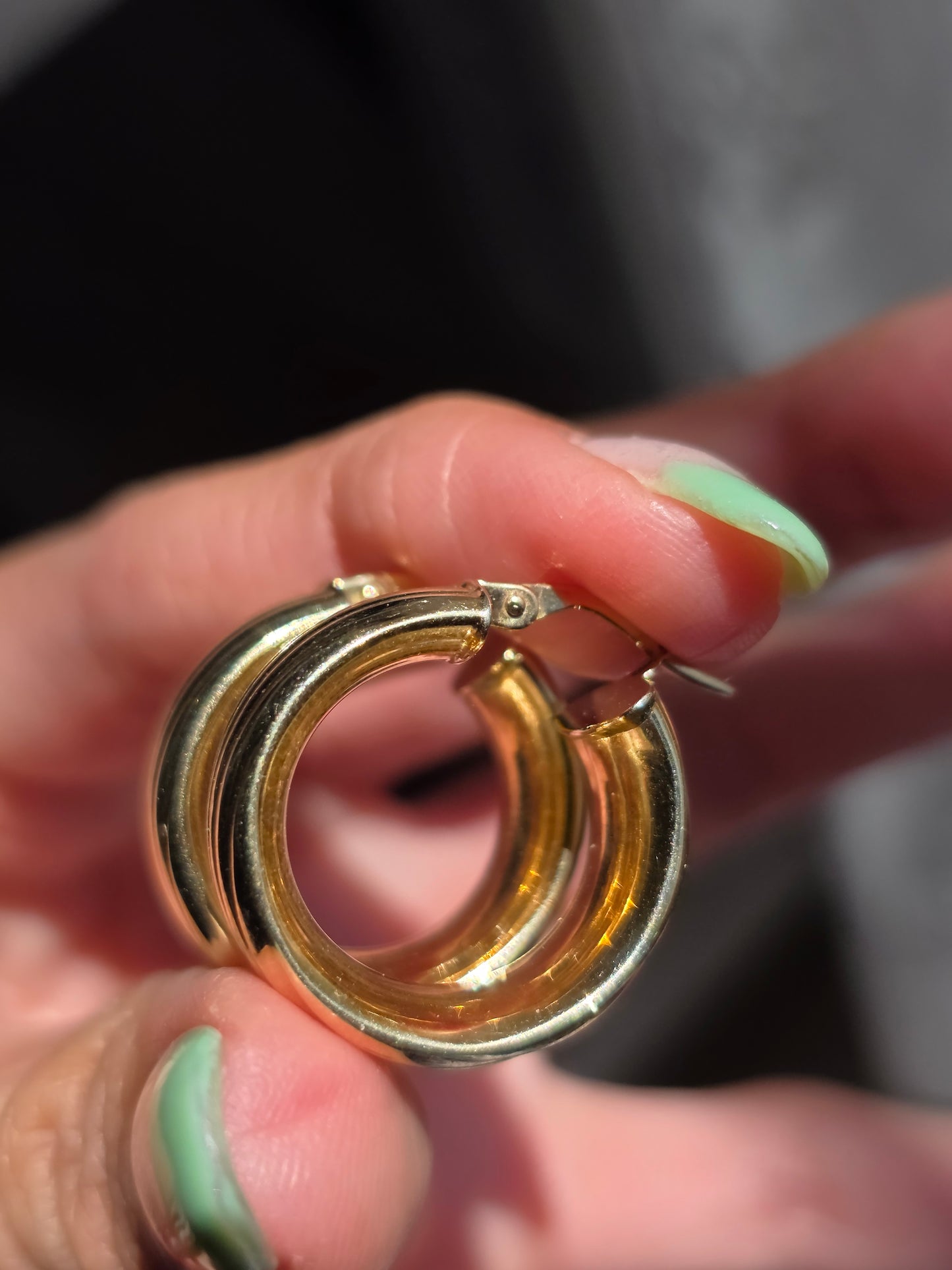 10k Gold Vintage Ribbed Chunky Hoops Earrings .8" Italian Made