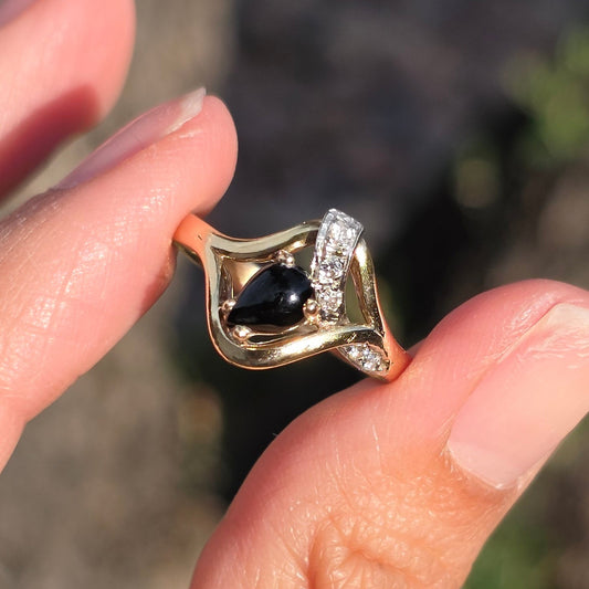 Awesome 14k Gold Black Onyx &  Diamond Modernist Ring Size 6.75