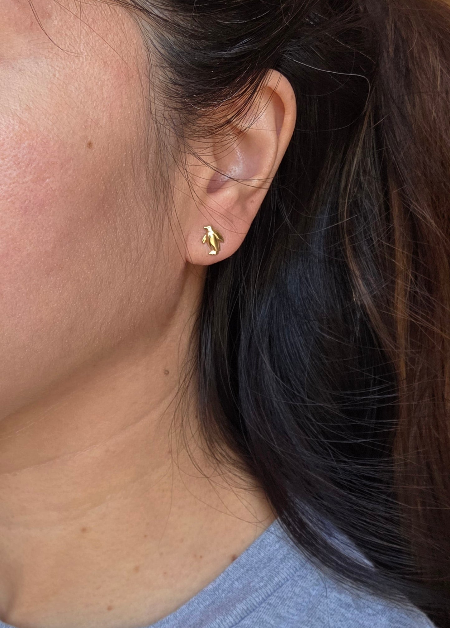 Adorable 14k Gold Dainty  Penguin Studs Earrings