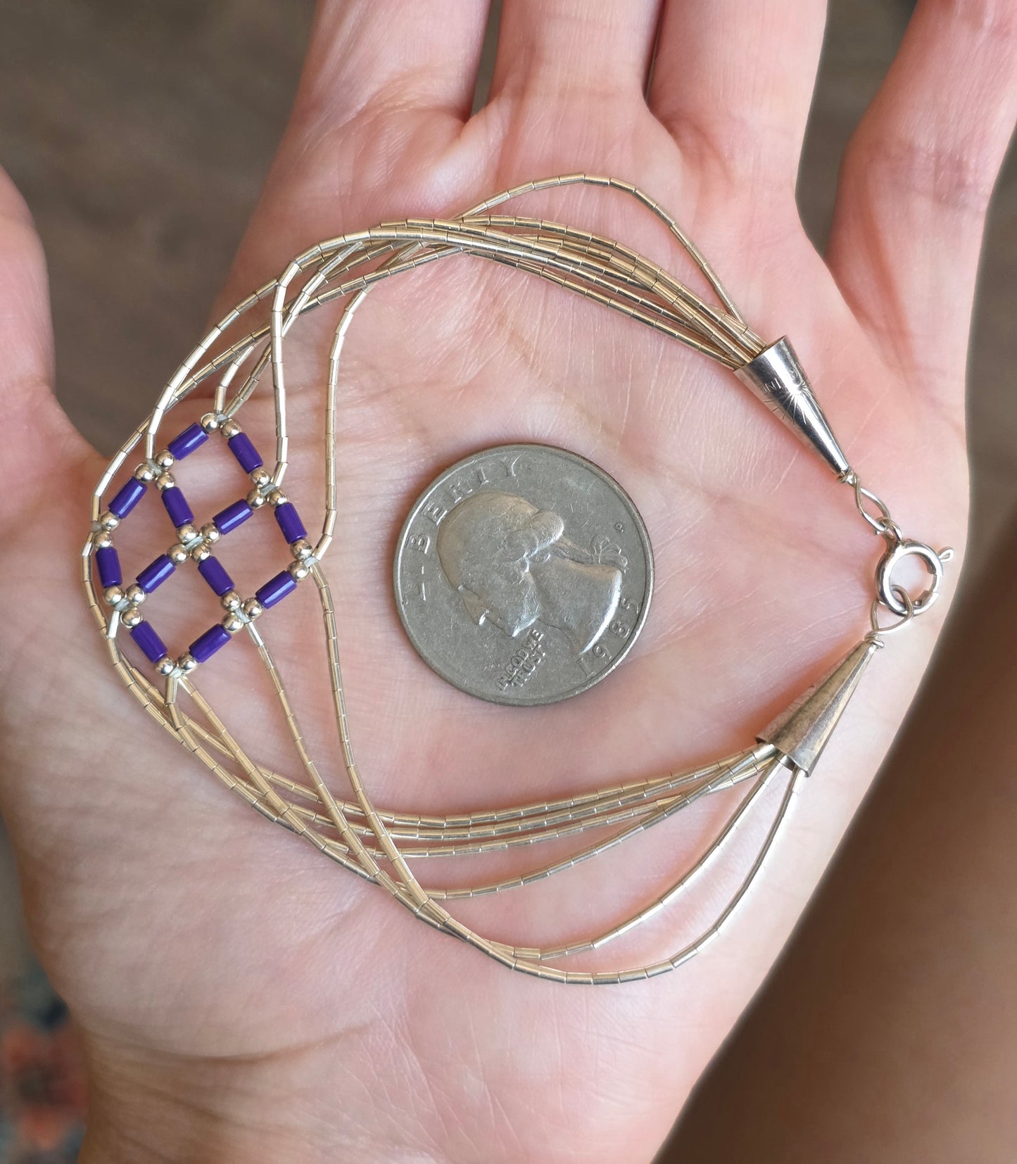 Southwestern Purple Geometric Liquid Silver 925 Sterling Multistrand Bracelet 7.25"