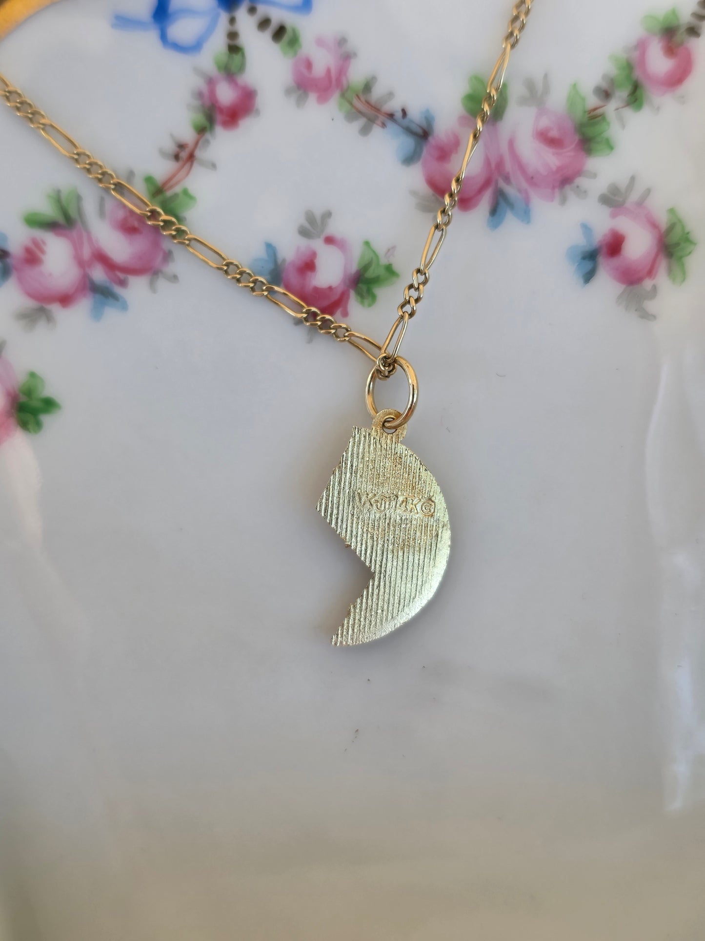 14k Gold Half Heart "MOM" Textured Charm (NO CHAIN)