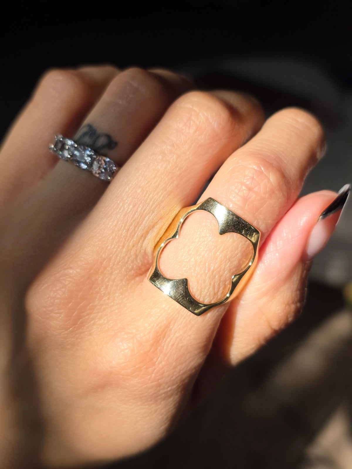 Awesome 14k Gold Clover CutOut Statement Ring Size 10