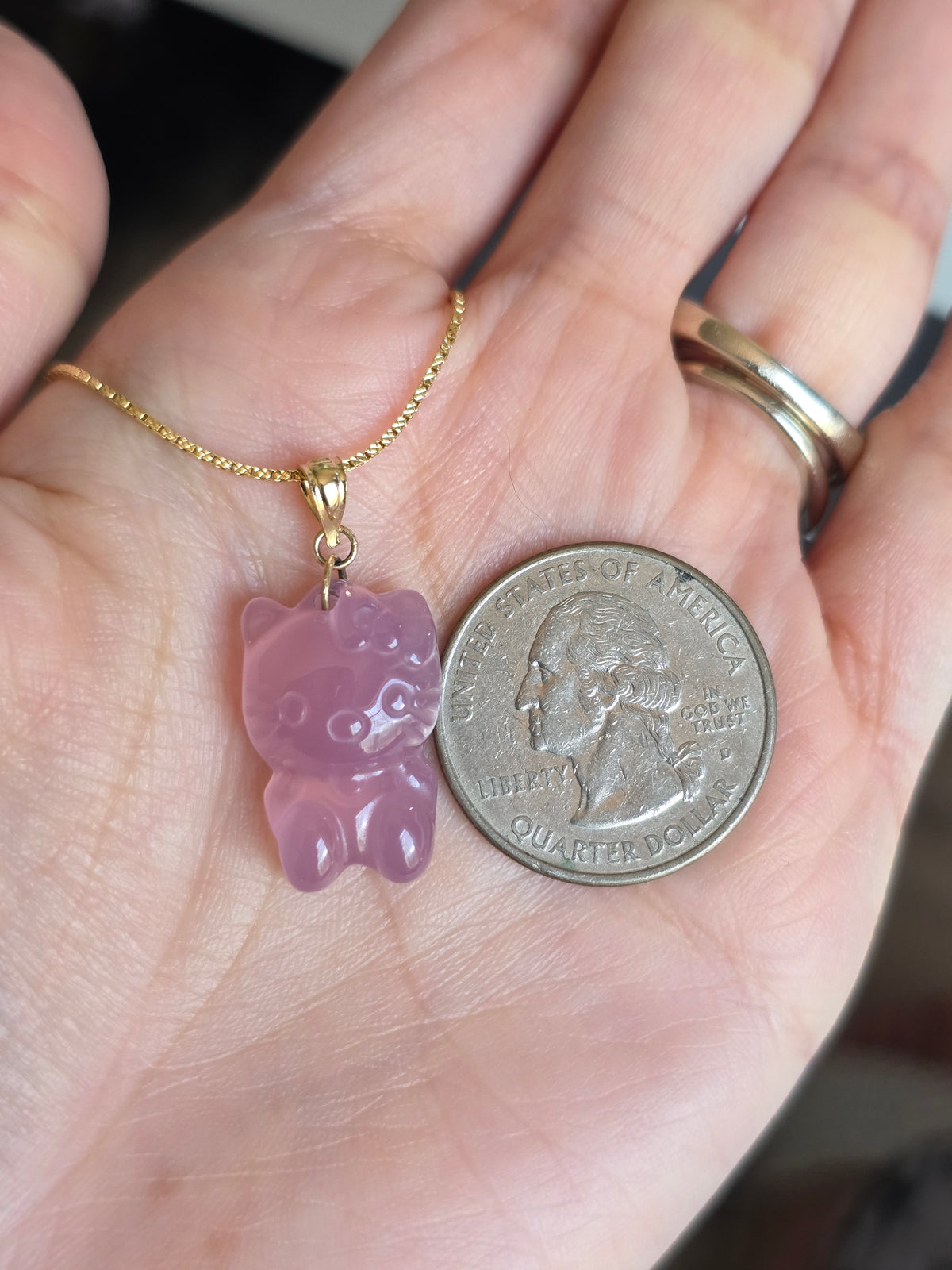 Adorable Carved Purple Jade Hello Kitty Gold Pendant (NO CHAIN)