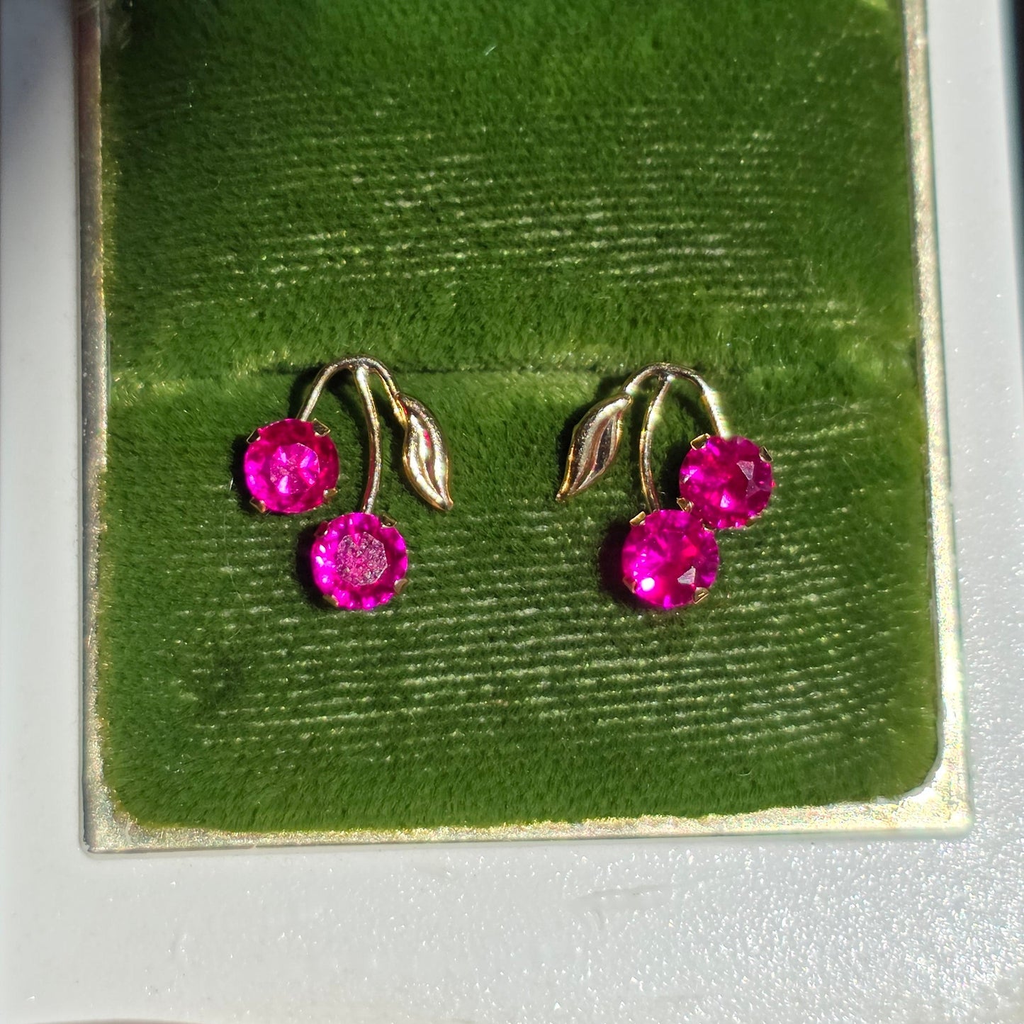 Adorable 10k Gold Ruby Cherry Stud Earrings