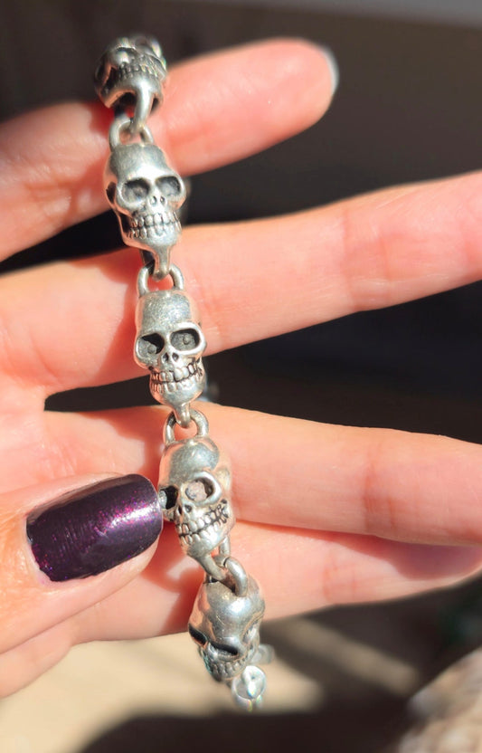 Badass Solid Hefty Skulls Link 925 Sterling Silver Bracelet 8.75"