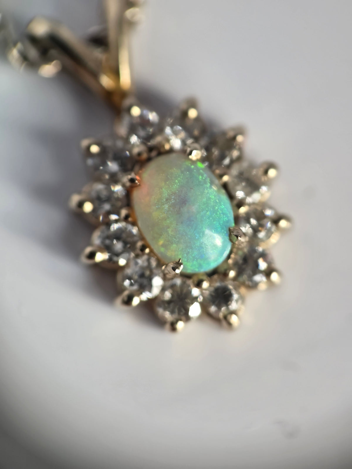 Gorgeous 14k White Gold .61TCW Opal Diamond Dainty Pendant (Optional 925 Chain)