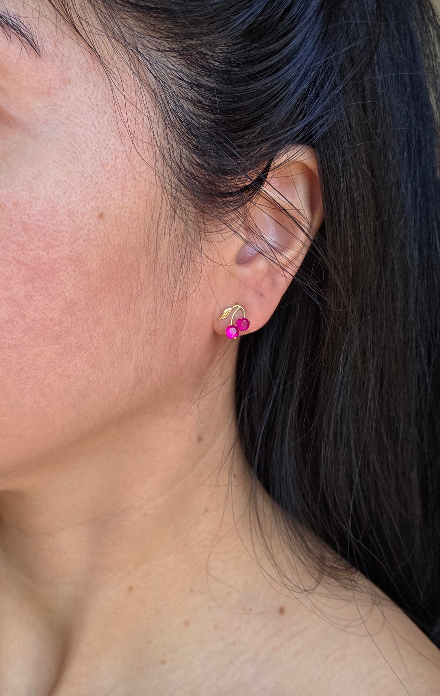 Adorable 10k Gold Ruby Cherry Stud Earrings