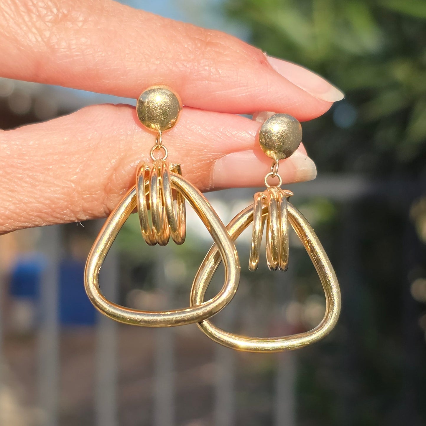 Awesome 14k Gold Stirrup Doorknocker Style Unique Dangle Statement Earrings