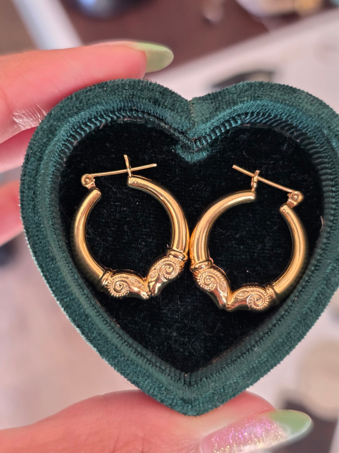 Awesome 14k Gold Ram Hoops Earrings