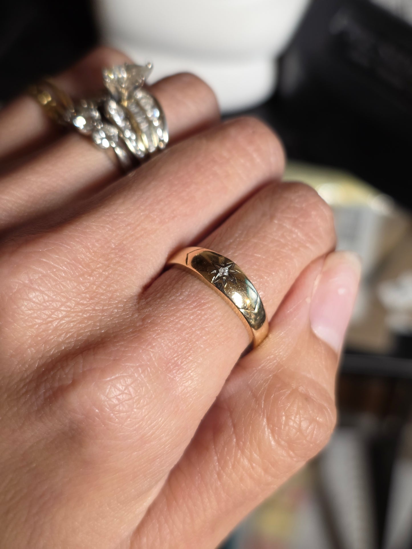 Lovely Vintage 14k Gold Starset Diamond Starburst Gold Band Size 6.5