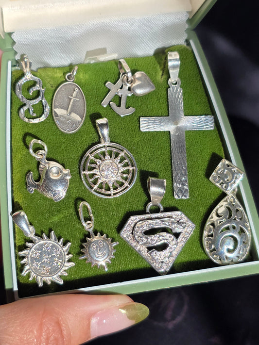 10 Solid Sterling Silver Vintage Charms & Pendants- CHOOSE OPTION