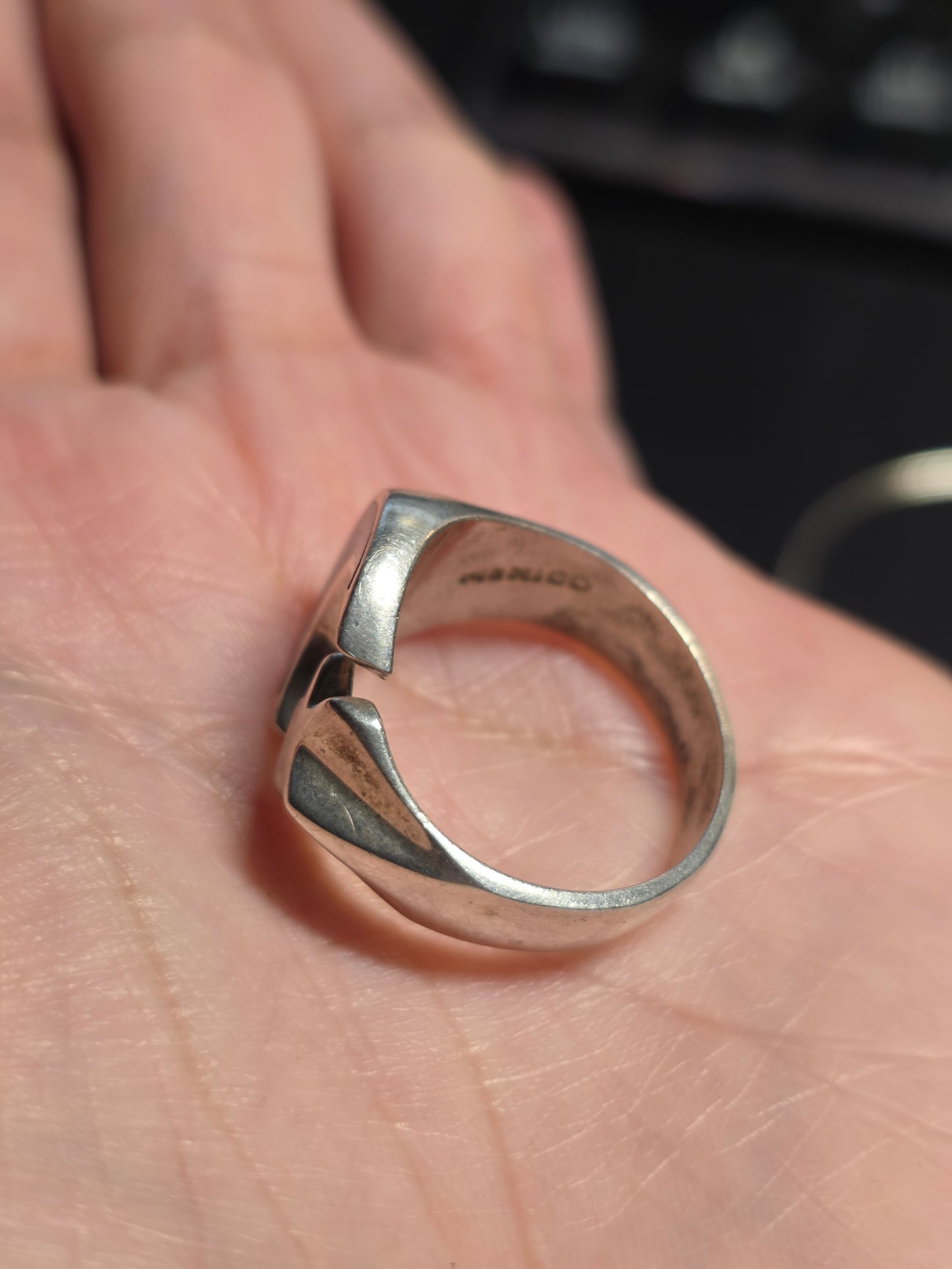 Sterling Silver Black Enamel Crescent Moon and Star Statement Ring Size 10