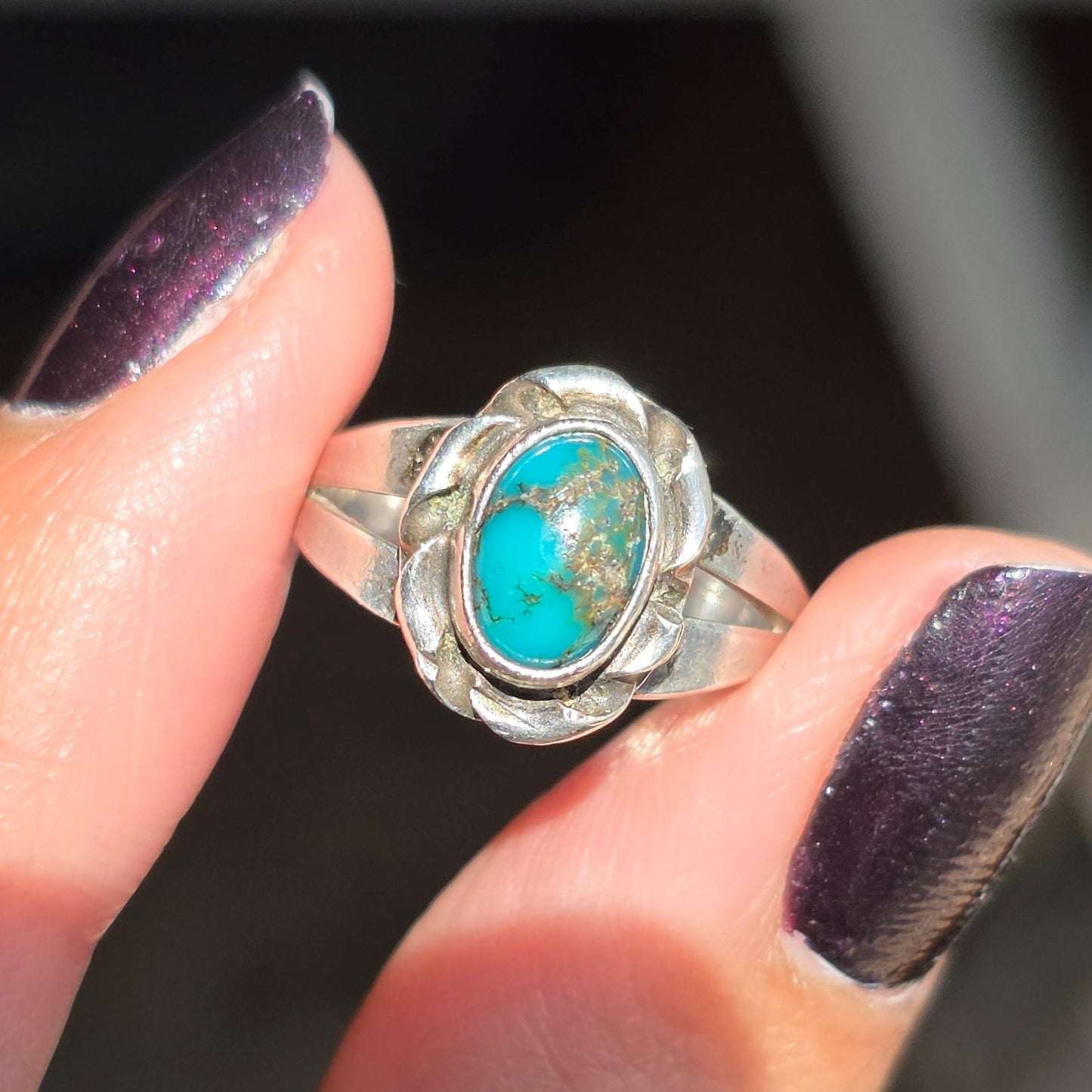 Southwestern Style Sterling Silver Turquoise Pinky Ring Size 4