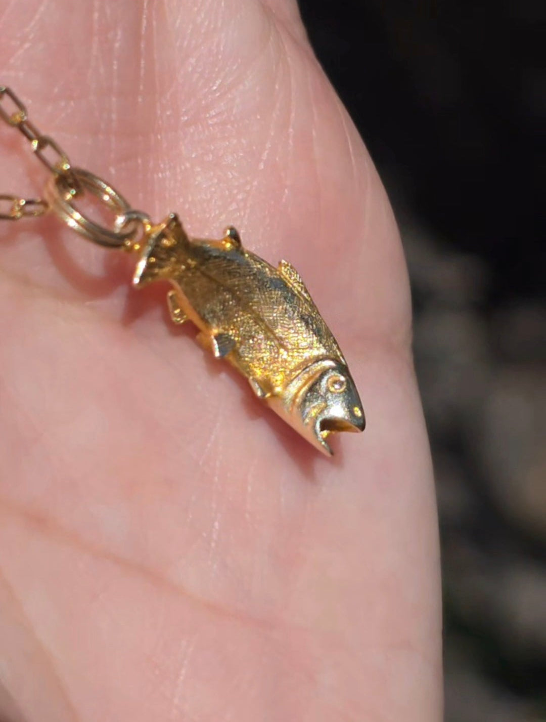 #9- 10k Gold 3D Solid Trout Fish Charm (NO CHAIN)