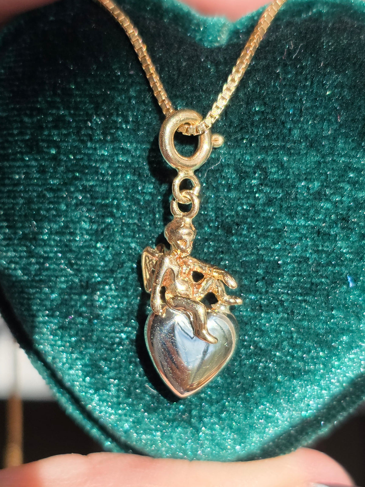 Beautiful Vintage 14k 2Tone Cherub Angel White Gold Heart Charm Spring Ring Clasp (NO CHAIN)