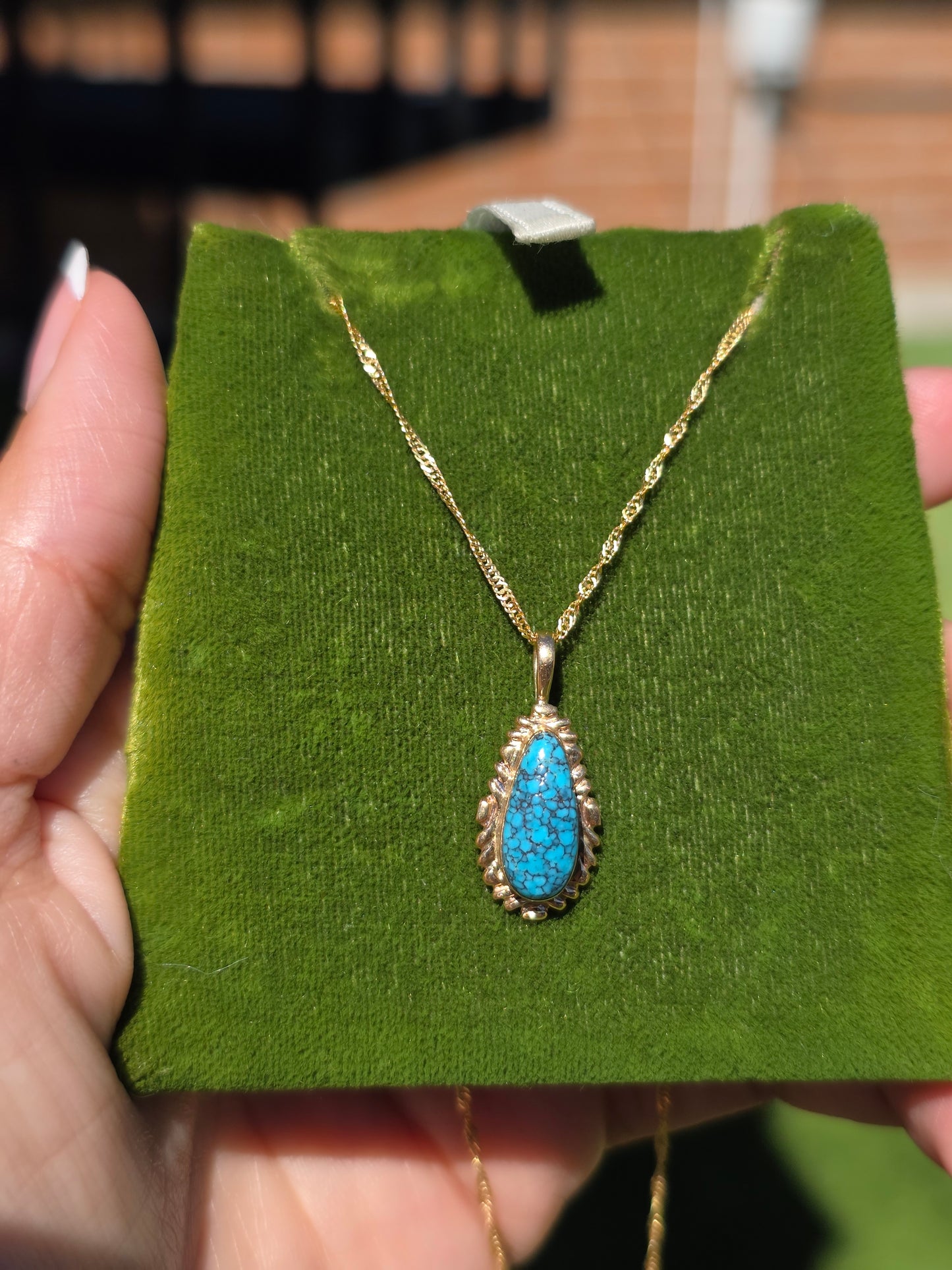 14k Gold Kingman Turquoise Pendant (NO CHAIN)