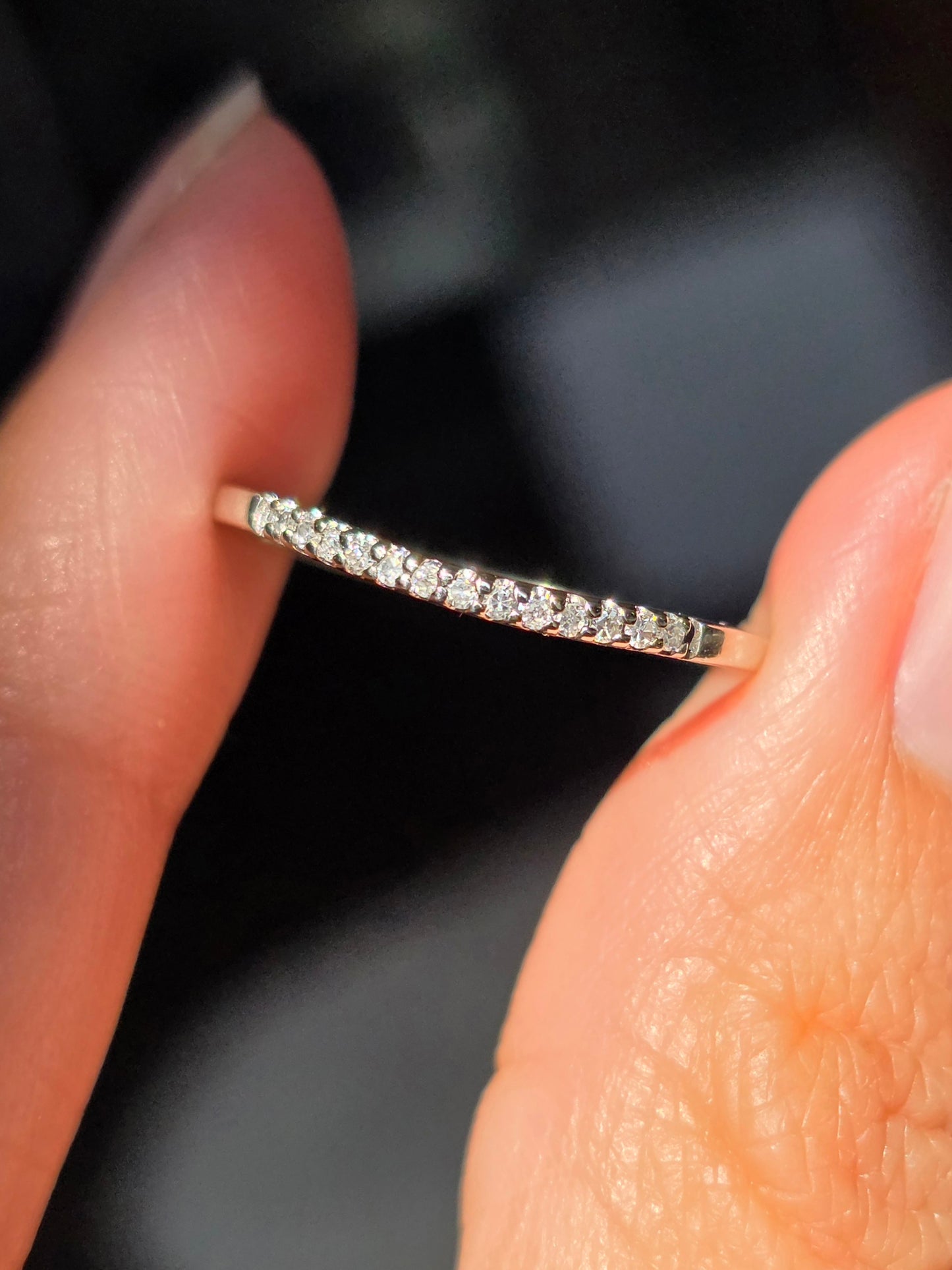 10k Gold Diamond Curved Skinny Stacker Band Ring Size 7