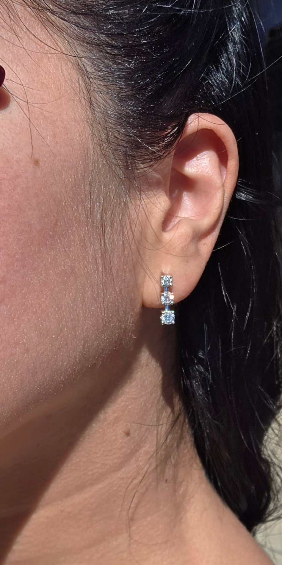 Stunning 14k White Gold 1.10TCW 3 Diamond Bar Drop Earrings