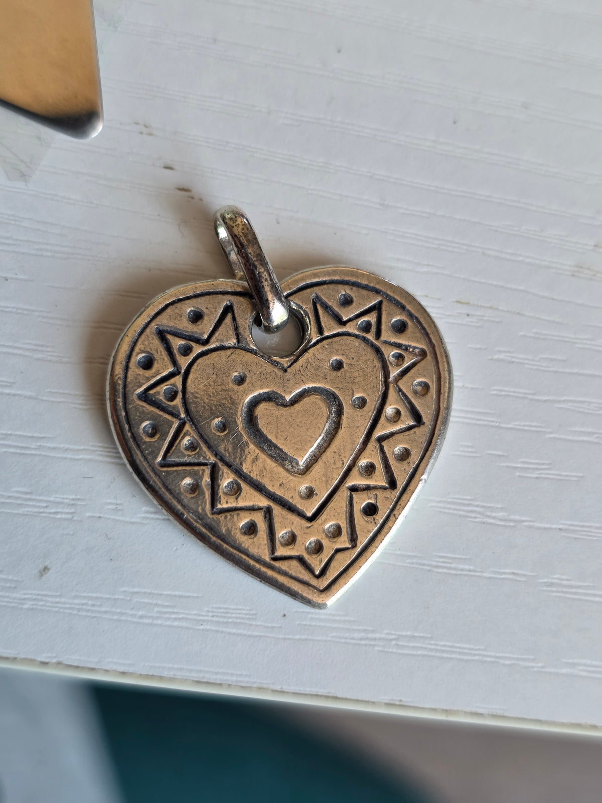 Solid Sterling Silver ZigZag Sunburst Double Sided Heart Pendant (NO CHAIN)