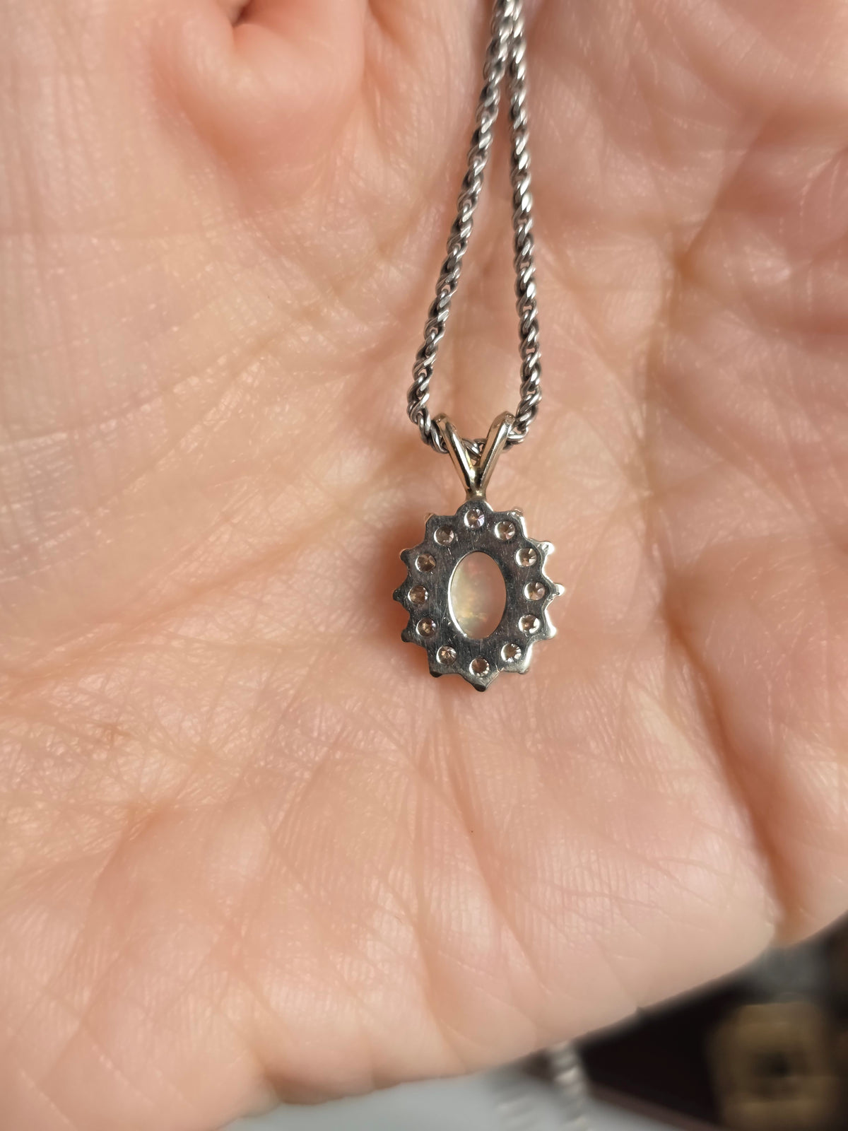Gorgeous 14k White Gold .61TCW Opal Diamond Dainty Pendant (Optional 925 Chain)