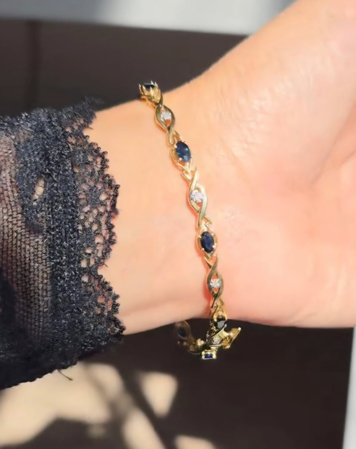 14k Sapphire + Diamond Infiniti Tennis Bracelet 6.5"
